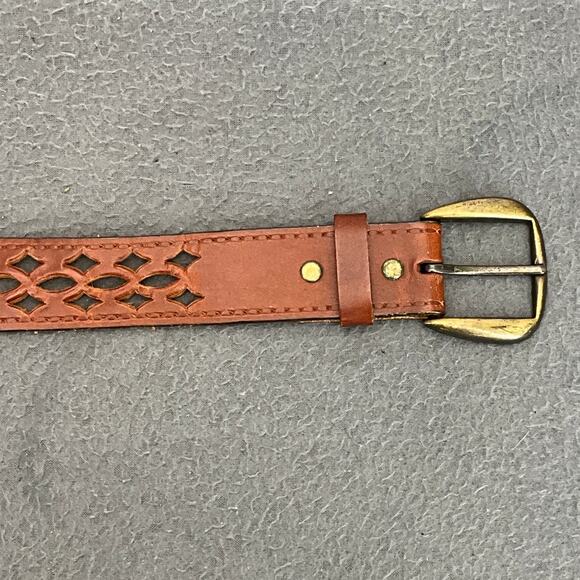 Vintage Brown Genuine Leather Belt Cut Out Tooled Women Large 27.5” - 31.5” - Picture 3 of 8